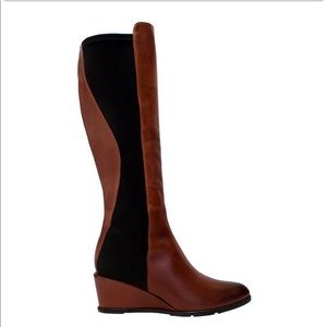 Fred Segal Cognac Leather Wedge Heel Boot